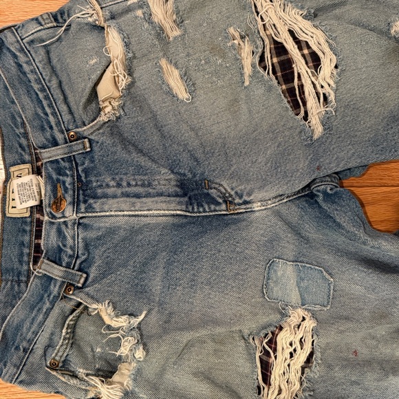 VTG L.L. Bean Distressed Stained Faded Patched Worn Thrash Flannel lined Jeans - Picture 4 of 10